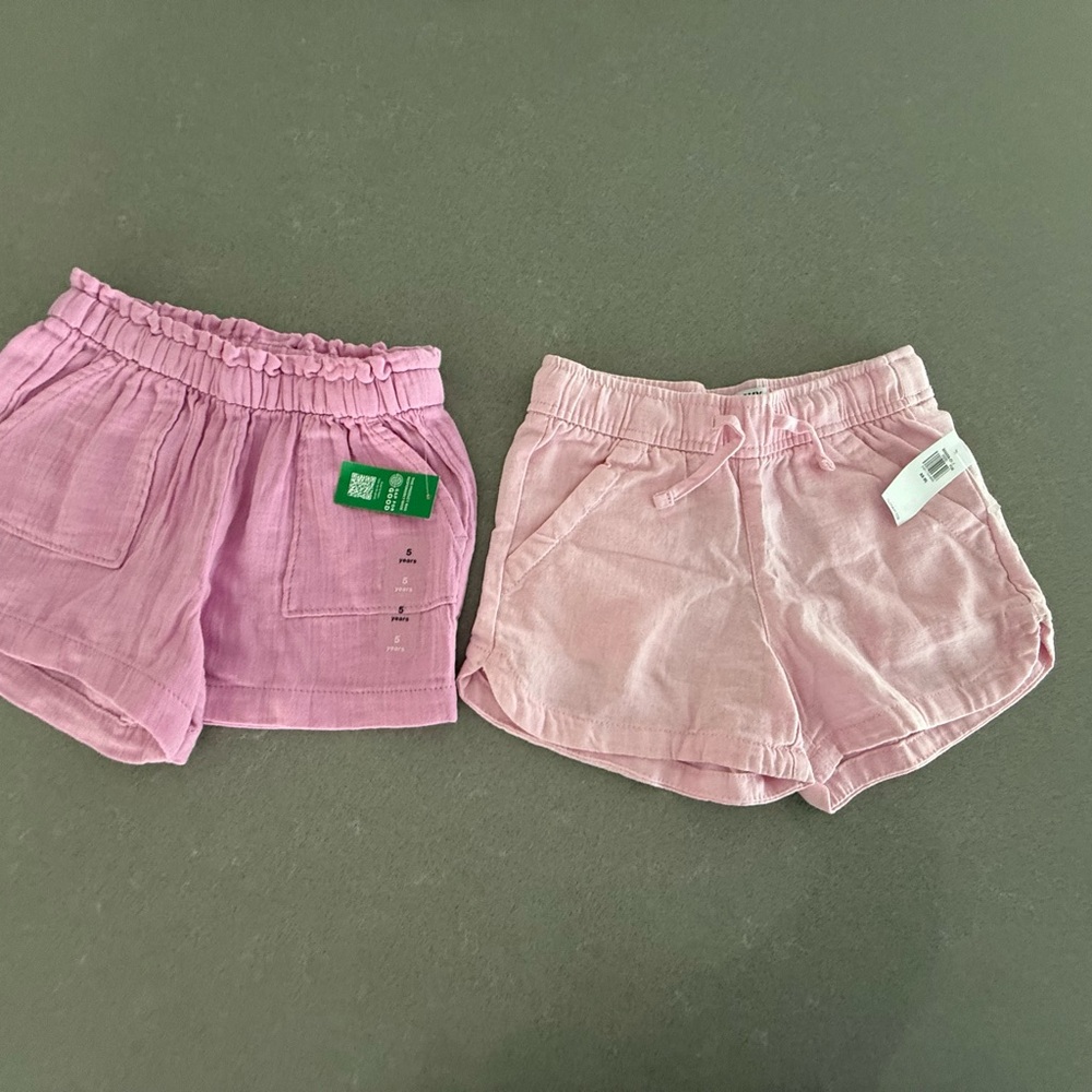 NWT- 2 Pairs Little Girl Cotton Pink Shorts Gap Old Navy XS New! Summer